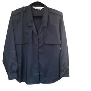 Vintage Diane Von Furstenberg Black Safari Button Down Roll Sleeve Blouse 22W